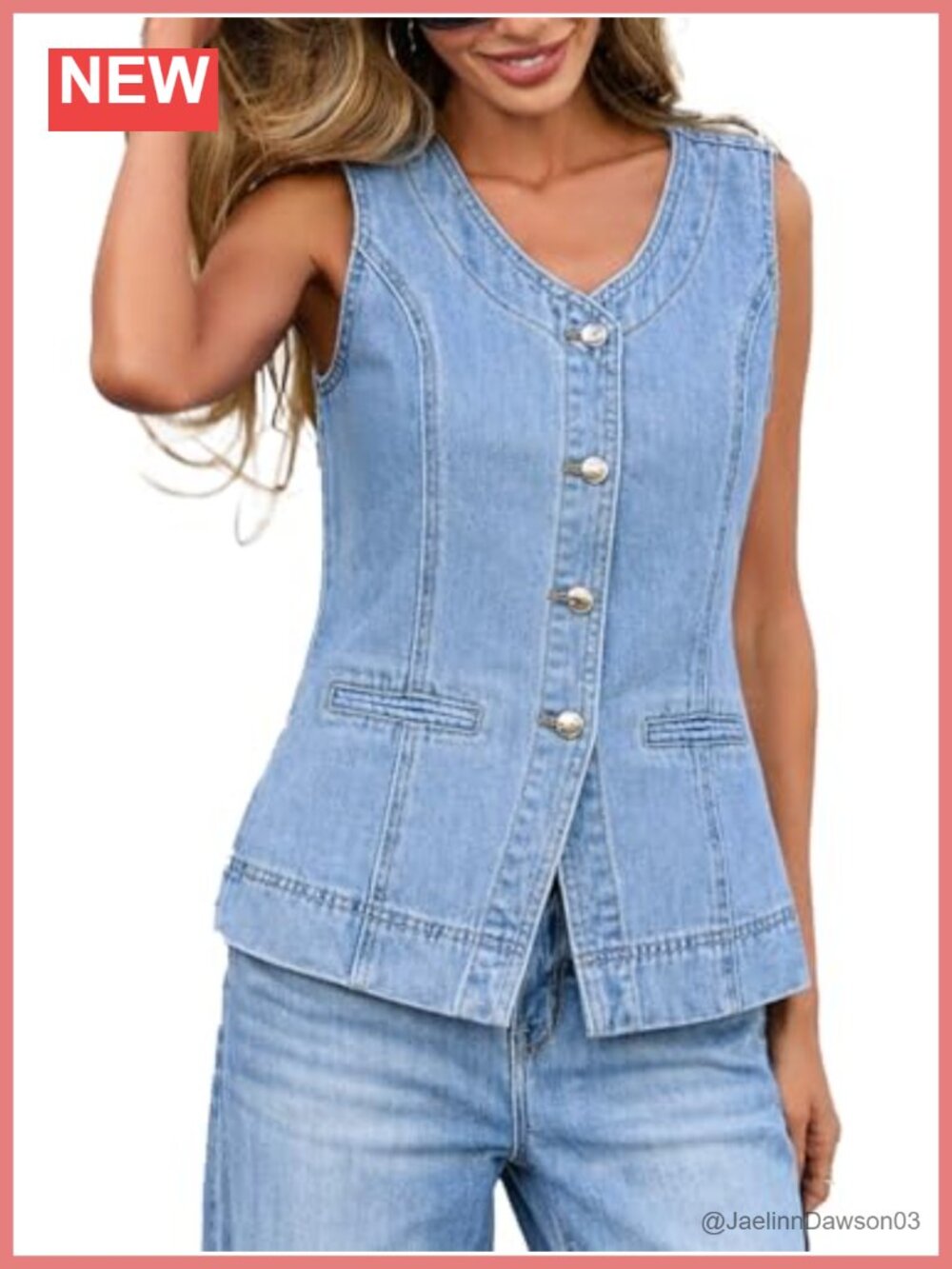 Sleeveless Denim Vest Button Down V-Neck Waistcoat Suit Outerwear